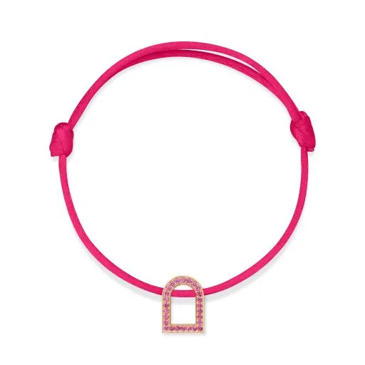 L'Arc Voyage Charm MM, 18k Rose Gold with Galerie Pink Sapphires on Silk Cord