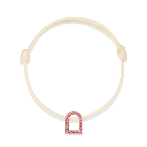 L'Arc Voyage Charm MM, 18k Rose Gold with Galerie Pink Sapphires on Silk Cord