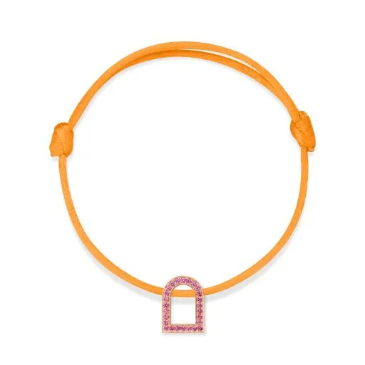 L'Arc Voyage Charm MM, 18k Rose Gold with Galerie Pink Sapphires on Silk Cord