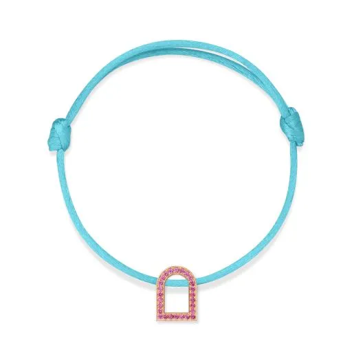 L'Arc Voyage Charm MM, 18k Rose Gold with Galerie Pink Sapphires on Silk Cord