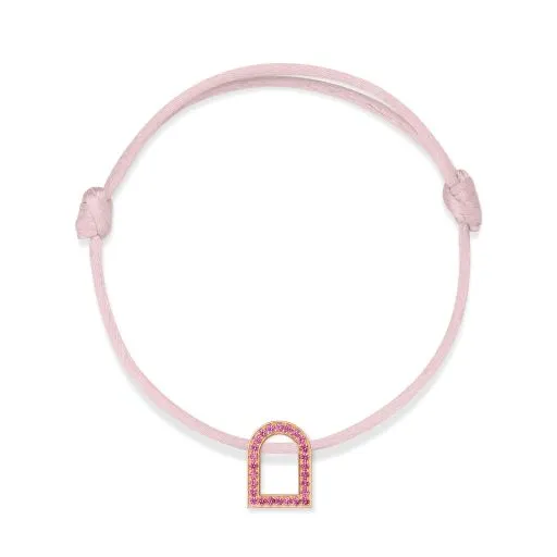 L'Arc Voyage Charm MM, 18k Rose Gold with Galerie Pink Sapphires on Silk Cord
