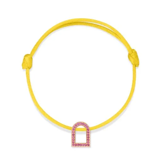 L'Arc Voyage Charm MM, 18k Rose Gold with Galerie Pink Sapphires on Silk Cord