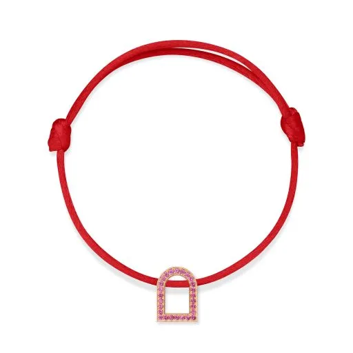 L'Arc Voyage Charm MM, 18k Rose Gold with Galerie Pink Sapphires on Silk Cord