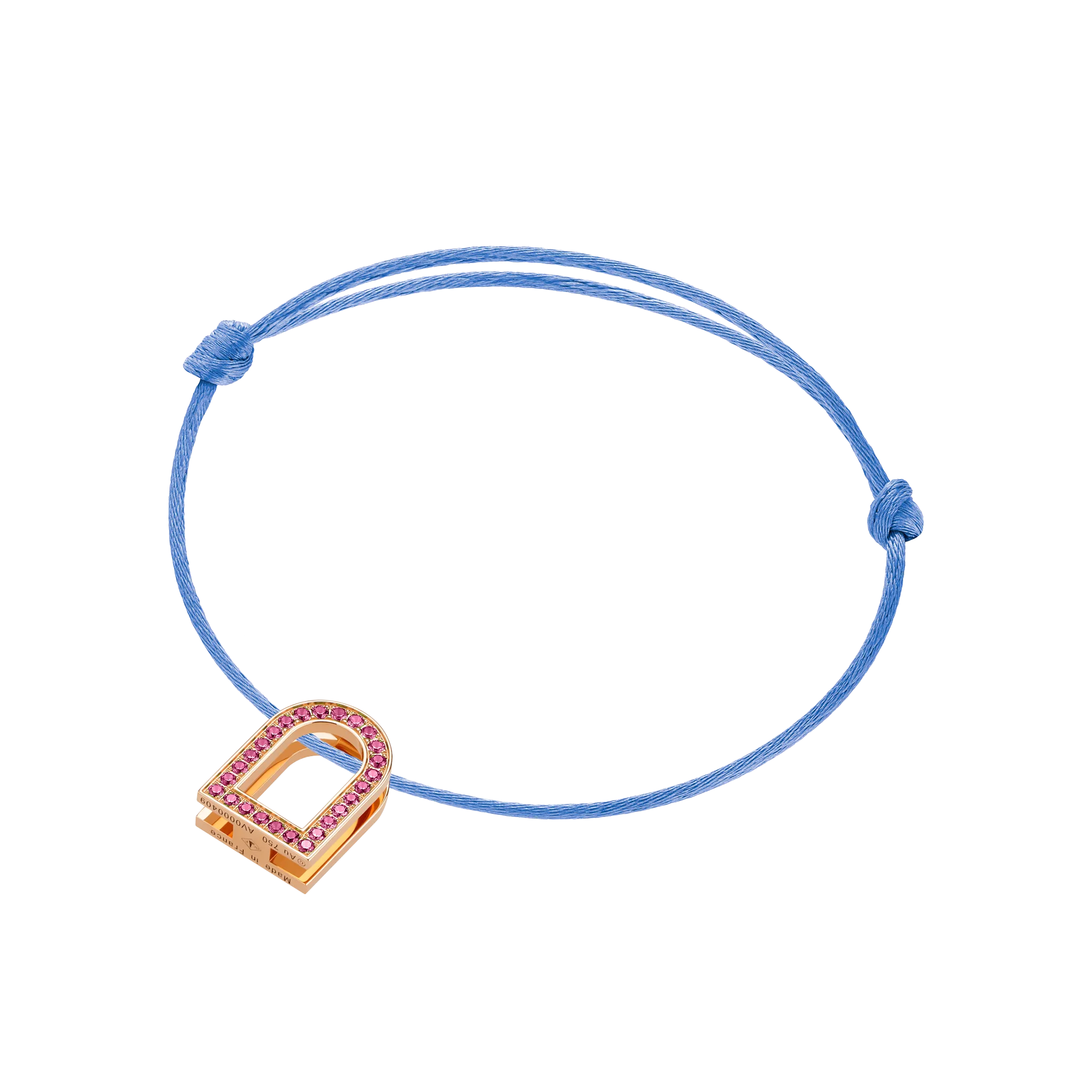 L'Arc Voyage Charm MM, 18k Rose Gold with Galerie Pink Sapphires on Silk Cord