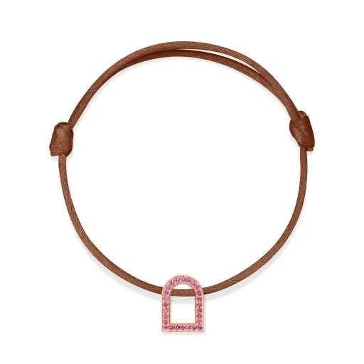 L'Arc Voyage Charm MM, 18k Rose Gold with Galerie Pink Sapphires on Silk Cord