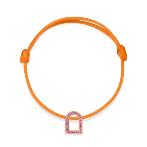 L'Arc Voyage Charm MM, 18k Rose Gold with Galerie Pink Sapphires on Silk Cord