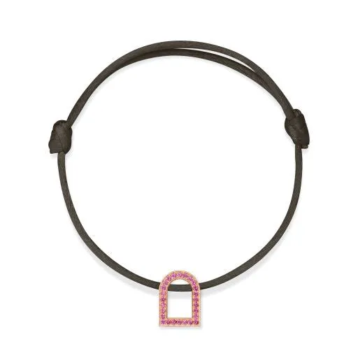 L'Arc Voyage Charm MM, 18k Rose Gold with Galerie Pink Sapphires on Silk Cord