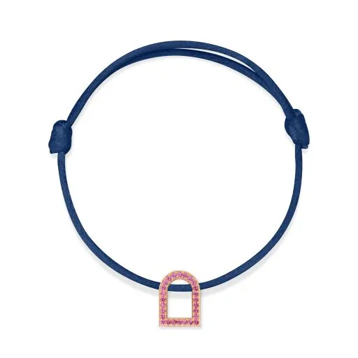 L'Arc Voyage Charm MM, 18k Rose Gold with Galerie Pink Sapphires on Silk Cord