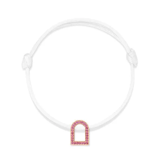 L'Arc Voyage Charm MM, 18k Rose Gold with Galerie Pink Sapphires on Silk Cord