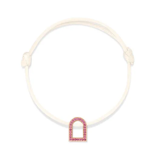 L'Arc Voyage Charm MM, 18k Rose Gold with Galerie Pink Sapphires on Silk Cord