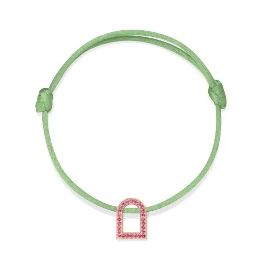 L'Arc Voyage Charm MM, 18k Rose Gold with Galerie Pink Sapphires on Silk Cord