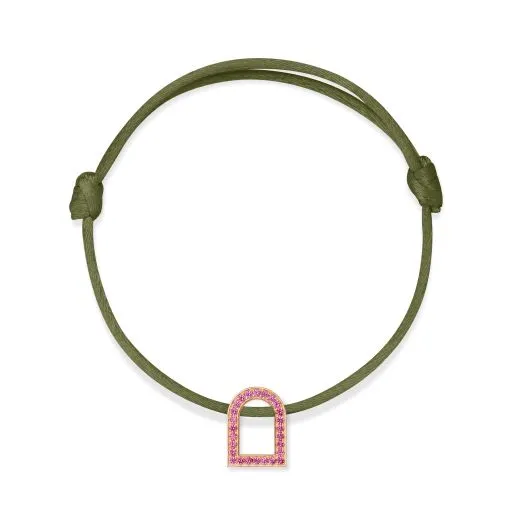L'Arc Voyage Charm MM, 18k Rose Gold with Galerie Pink Sapphires on Silk Cord