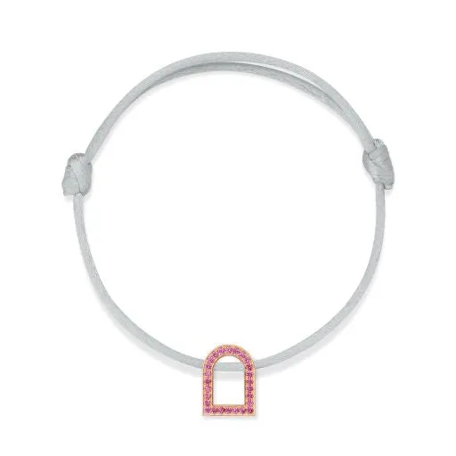 L'Arc Voyage Charm MM, 18k Rose Gold with Galerie Pink Sapphires on Silk Cord