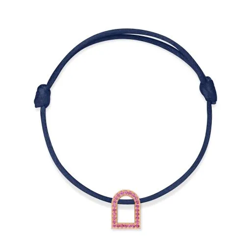 L'Arc Voyage Charm MM, 18k Rose Gold with Galerie Pink Sapphires on Silk Cord