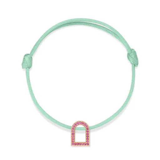 L'Arc Voyage Charm MM, 18k Rose Gold with Galerie Pink Sapphires on Silk Cord