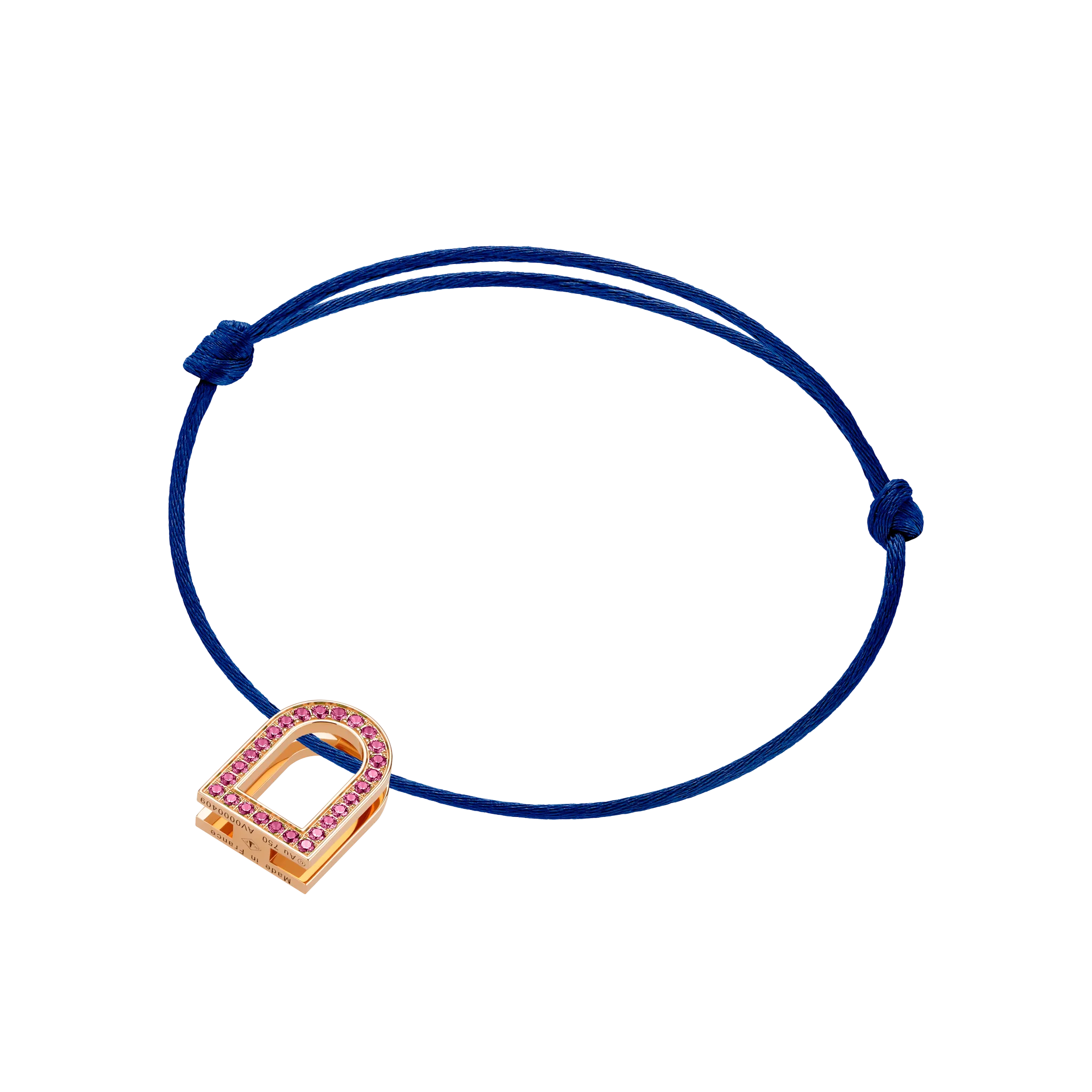 L'Arc Voyage Charm MM, 18k Rose Gold with Galerie Pink Sapphires on Silk Cord