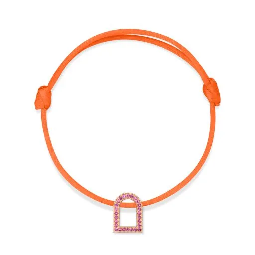 L'Arc Voyage Charm MM, 18k Rose Gold with Galerie Pink Sapphires on Silk Cord