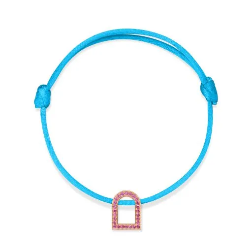 L'Arc Voyage Charm MM, 18k Rose Gold with Galerie Pink Sapphires on Silk Cord