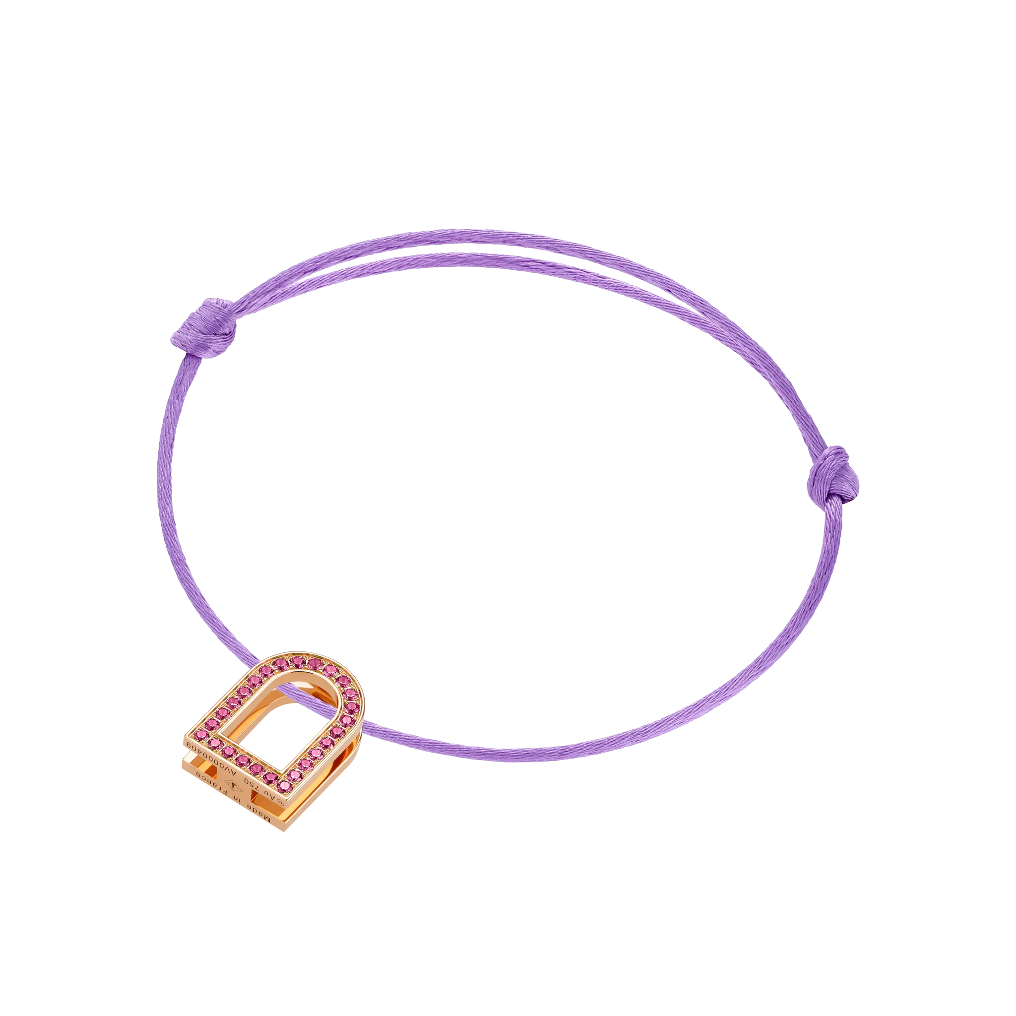 L'Arc Voyage Charm MM, 18k Rose Gold with Galerie Pink Sapphires on Silk Cord