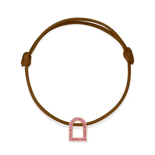 L'Arc Voyage Charm MM, 18k Rose Gold with Galerie Pink Sapphires on Silk Cord