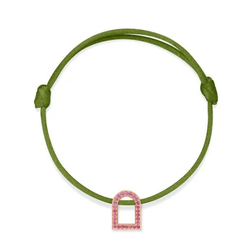 L'Arc Voyage Charm MM, 18k Rose Gold with Galerie Pink Sapphires on Silk Cord