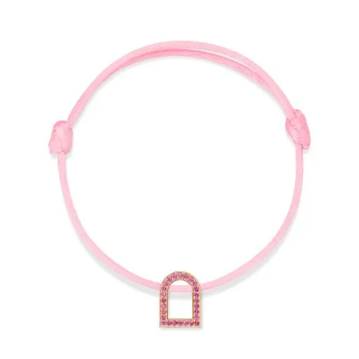 L'Arc Voyage Charm MM, 18k Rose Gold with Galerie Pink Sapphires on Silk Cord