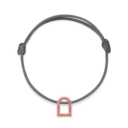 L'Arc Voyage Charm MM, 18k Rose Gold with Galerie Pink Sapphires on Silk Cord
