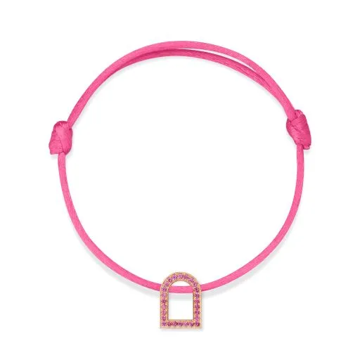 L'Arc Voyage Charm MM, 18k Rose Gold with Galerie Pink Sapphires on Silk Cord