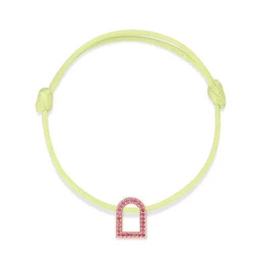 L'Arc Voyage Charm MM, 18k Rose Gold with Galerie Pink Sapphires on Silk Cord