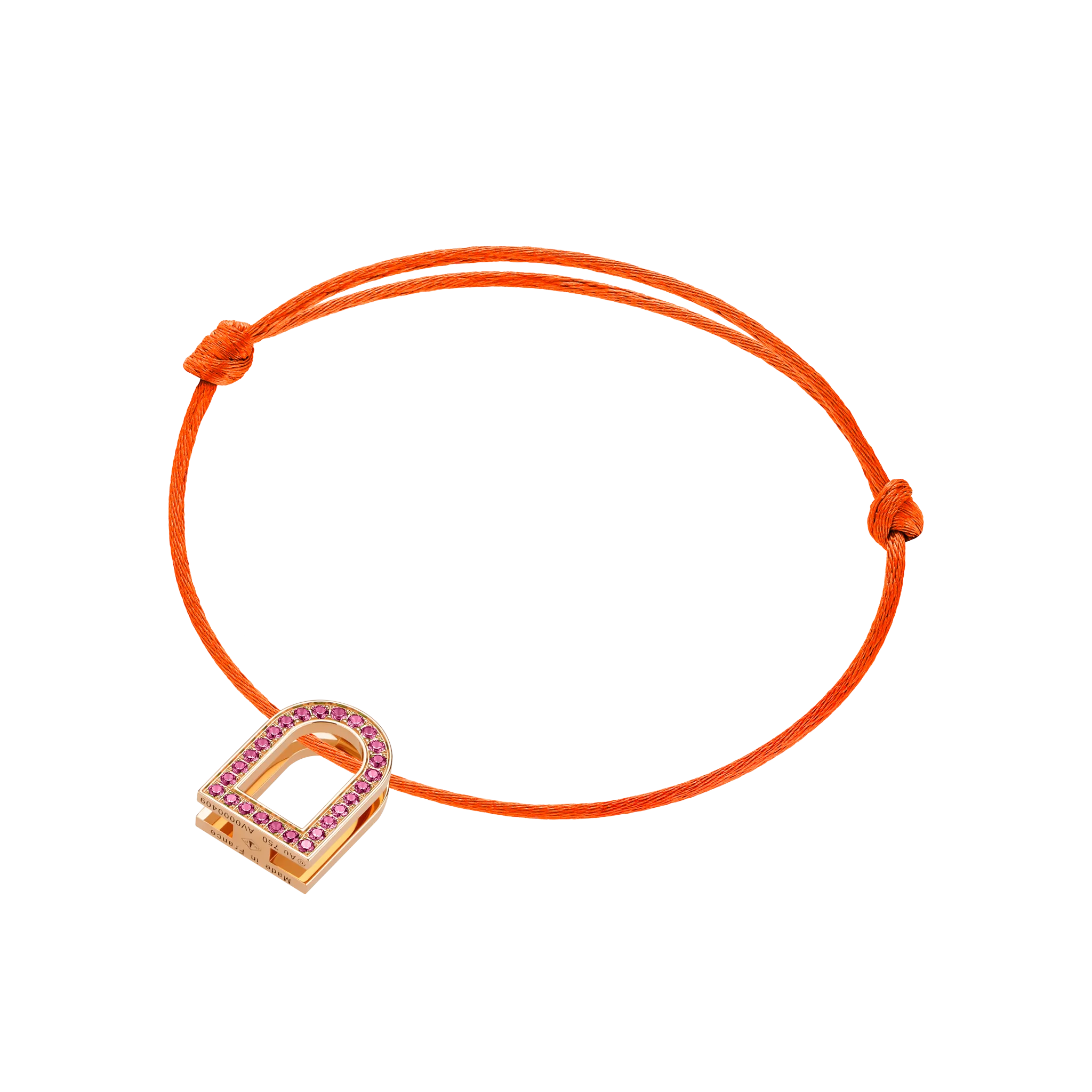 L'Arc Voyage Charm MM, 18k Rose Gold with Galerie Pink Sapphires on Silk Cord