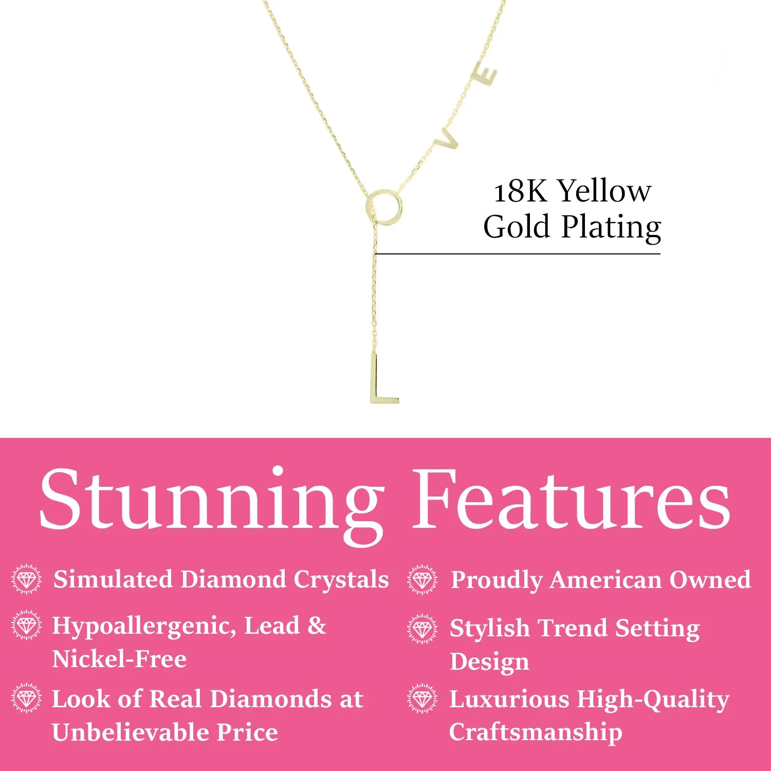 Layla 18k Yellow Gold Plated Drop Pendant Love Necklace