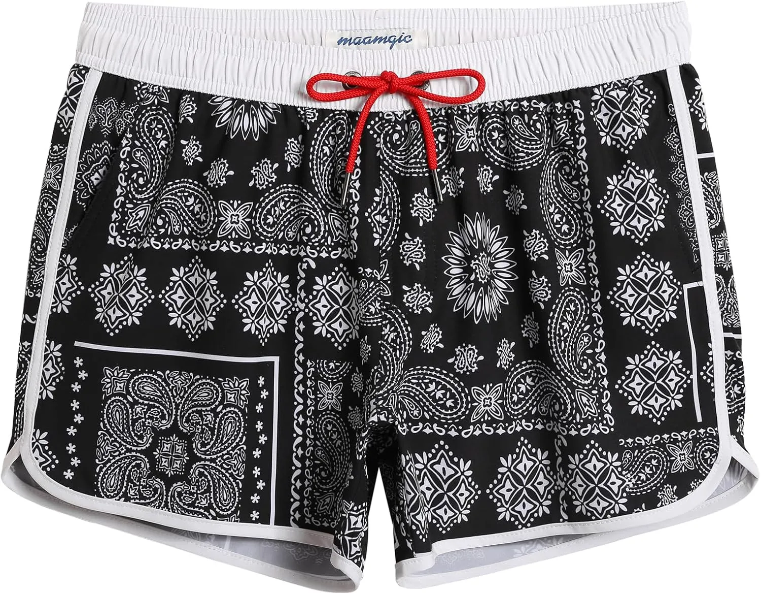 maamgic Mens Swim Trunks Retro Swim Shorts 4 Way Stretch with Mesh Vintage 80s 90s Quick Dry Swimsuits Board Shorts