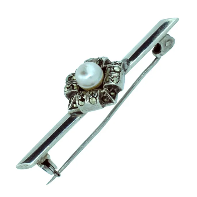 Marcasite & Pearl Brooch