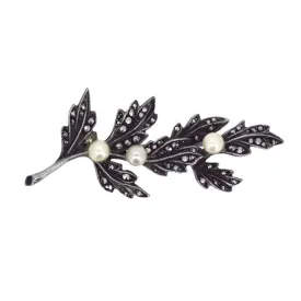 Marcasite & Pearl Leaf Brooch