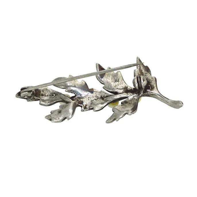 Marcasite & Pearl Leaf Brooch