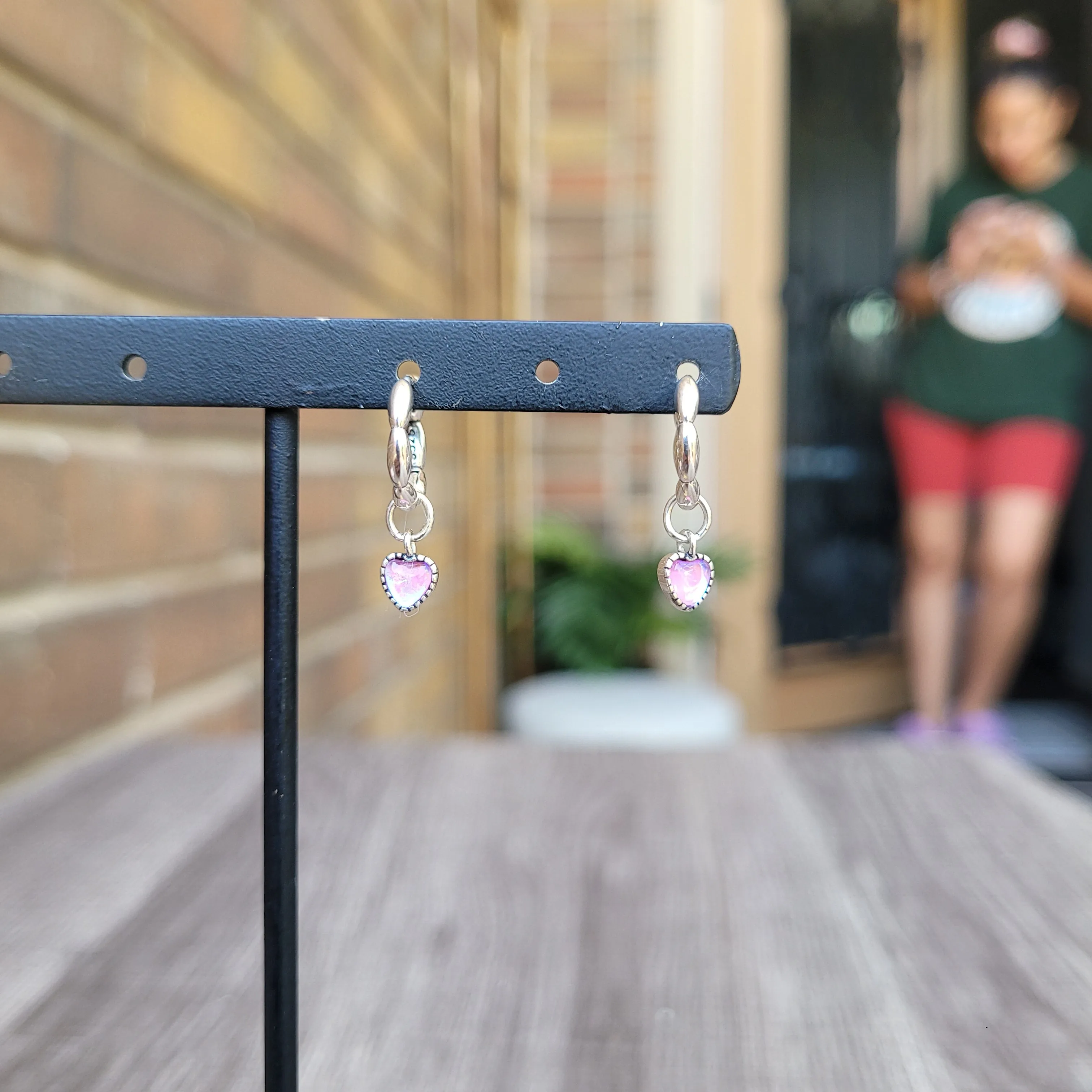 Mini pink heart silver earrings