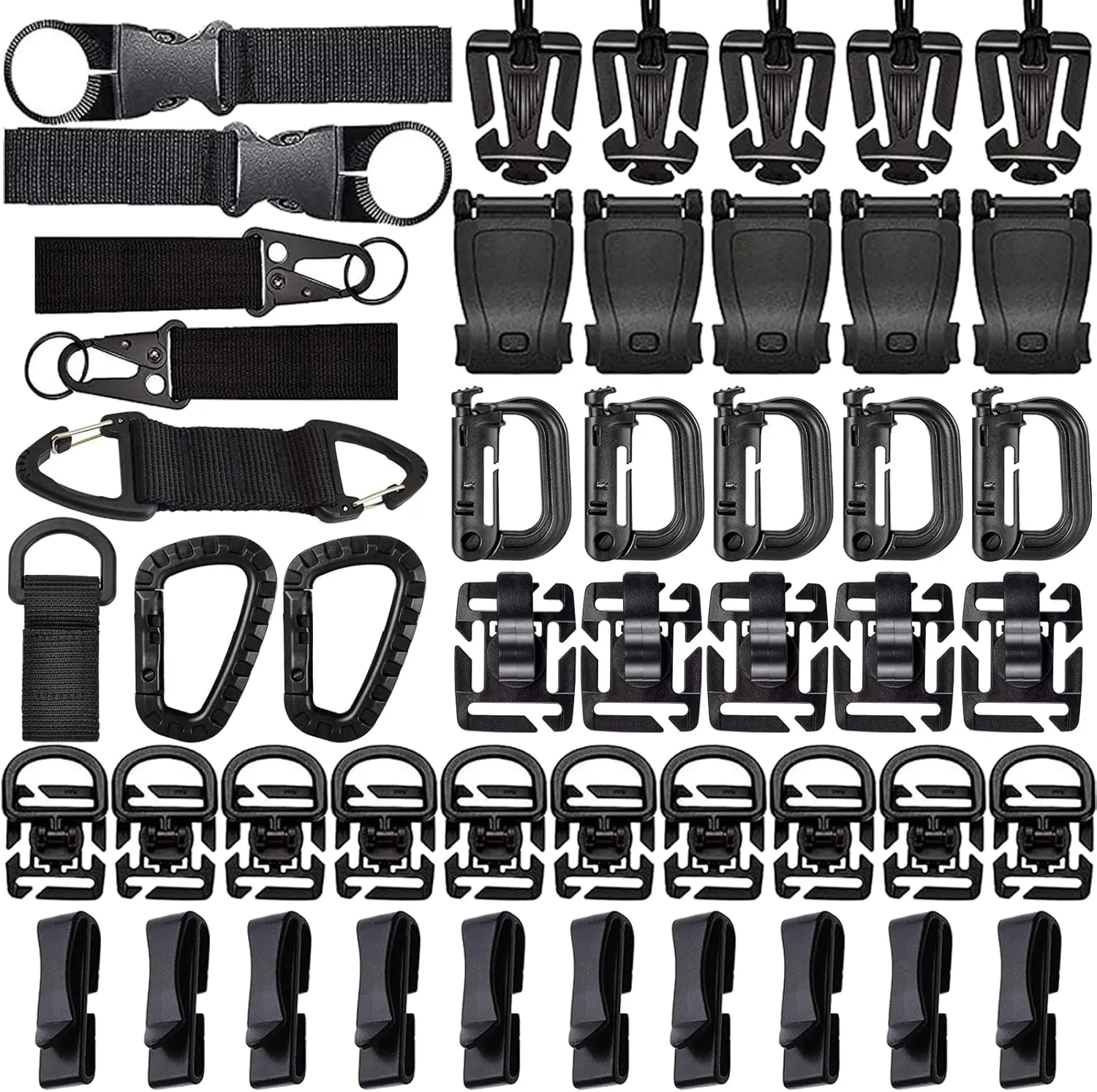 MOLLE Accessories Kit, Tactical Gear Organization Set with Key Holders, Grimloc Clips, D-Rings, Strap Buckles, and Enhanced Backpack Versatility