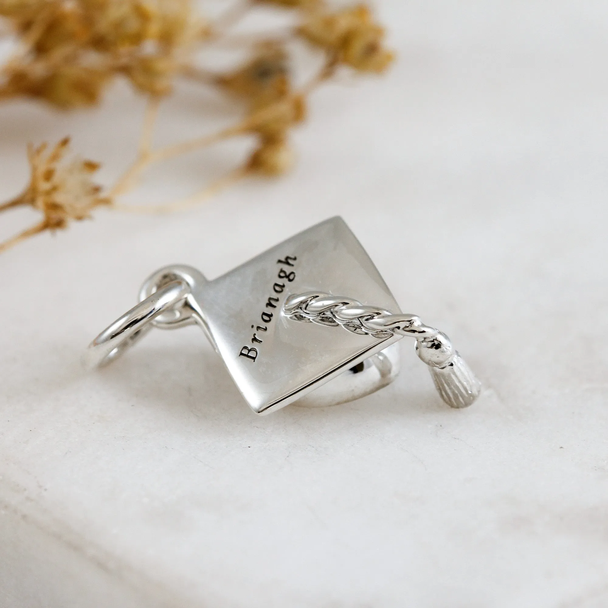 Mortar Board Graduation Cap Personalised Silver Charm