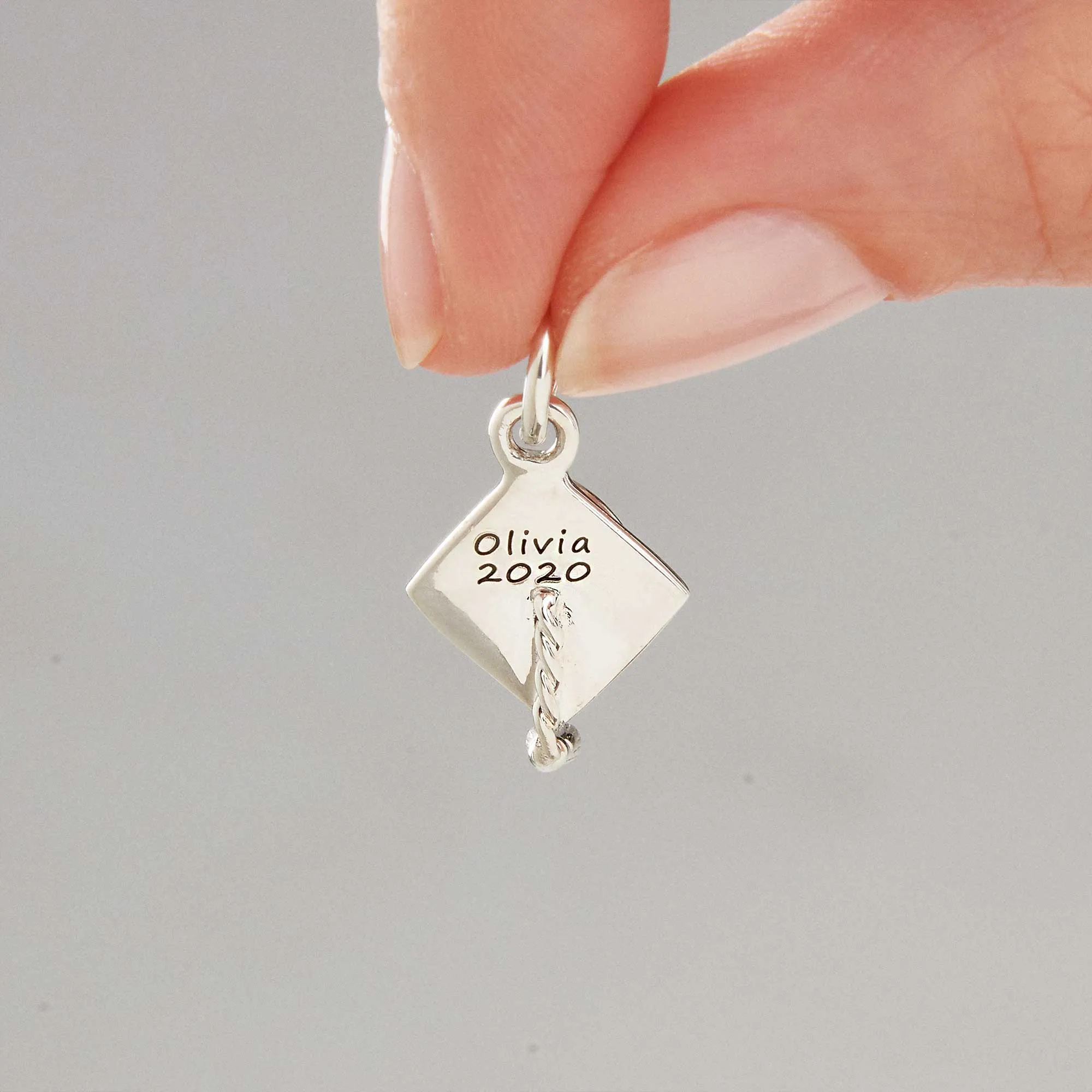 Mortar Board Graduation Cap Personalised Silver Charm