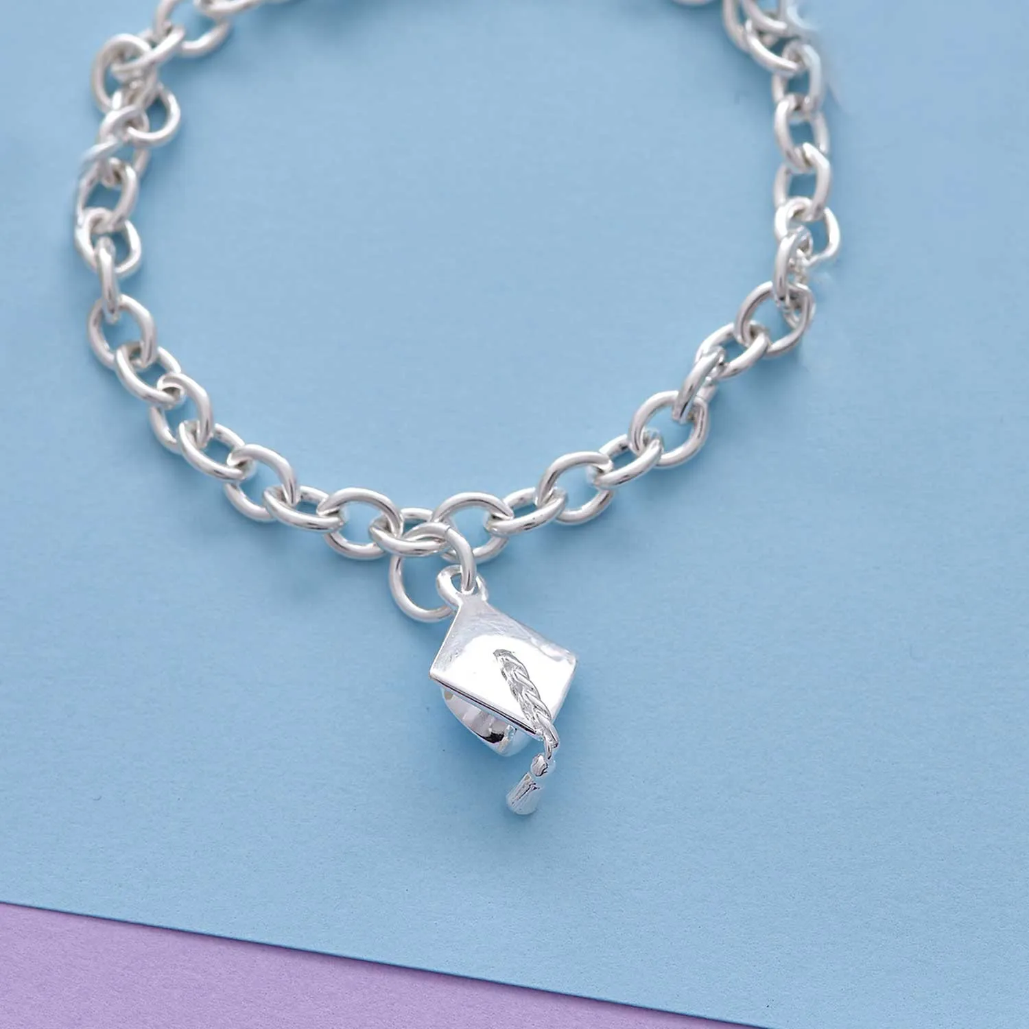Mortar Board Graduation Cap Personalised Silver Charm