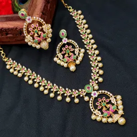 Multicolor Peacock Zircon (CZ) Stone Necklace set with Pearls