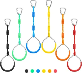 PELLOR Multi-Color Ninja Rings, Gymnastic Rings Backyard Playground Training Equipment Play for Kids & Adults, Swing Bar for Backyard Ninja Warrior Obstacle Course Kits