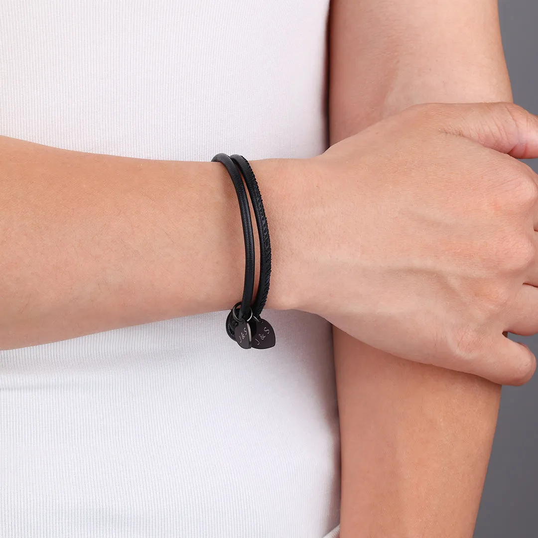 Personalized Leather Knot Charm Bracelet