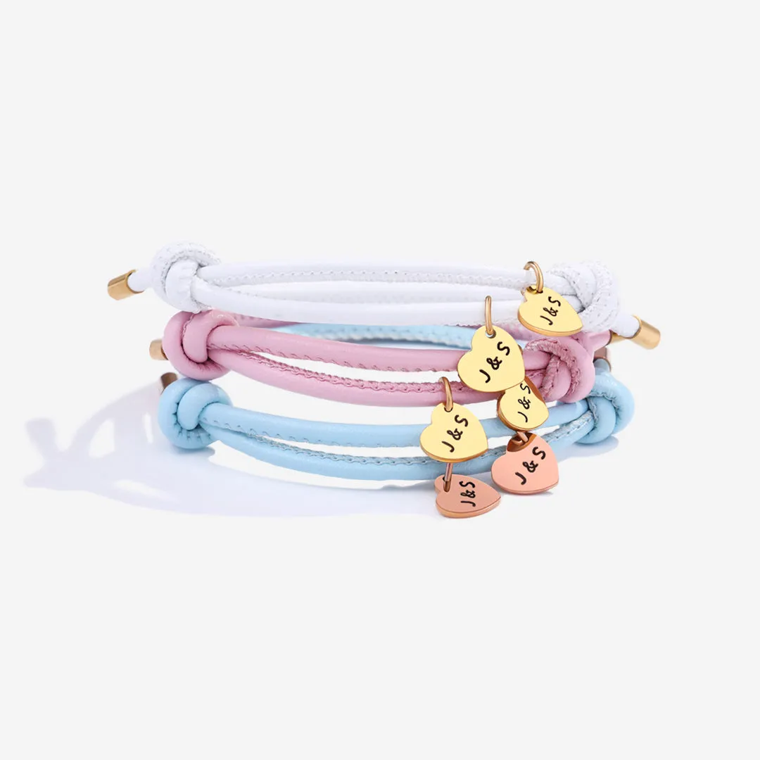 Personalized Leather Knot Charm Bracelet