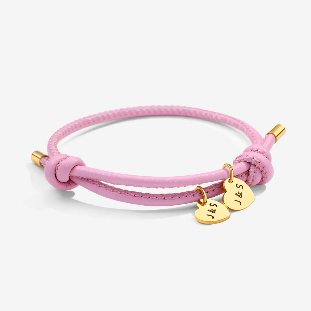 Personalized Leather Knot Charm Bracelet