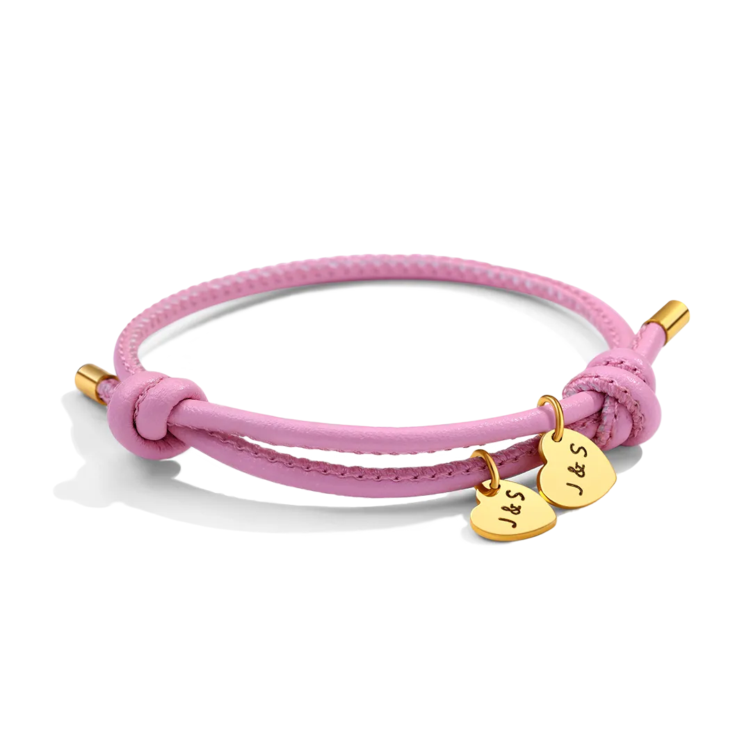 Personalized Leather Knot Charm Bracelet
