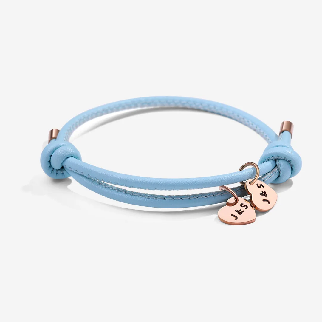 Personalized Leather Knot Charm Bracelet