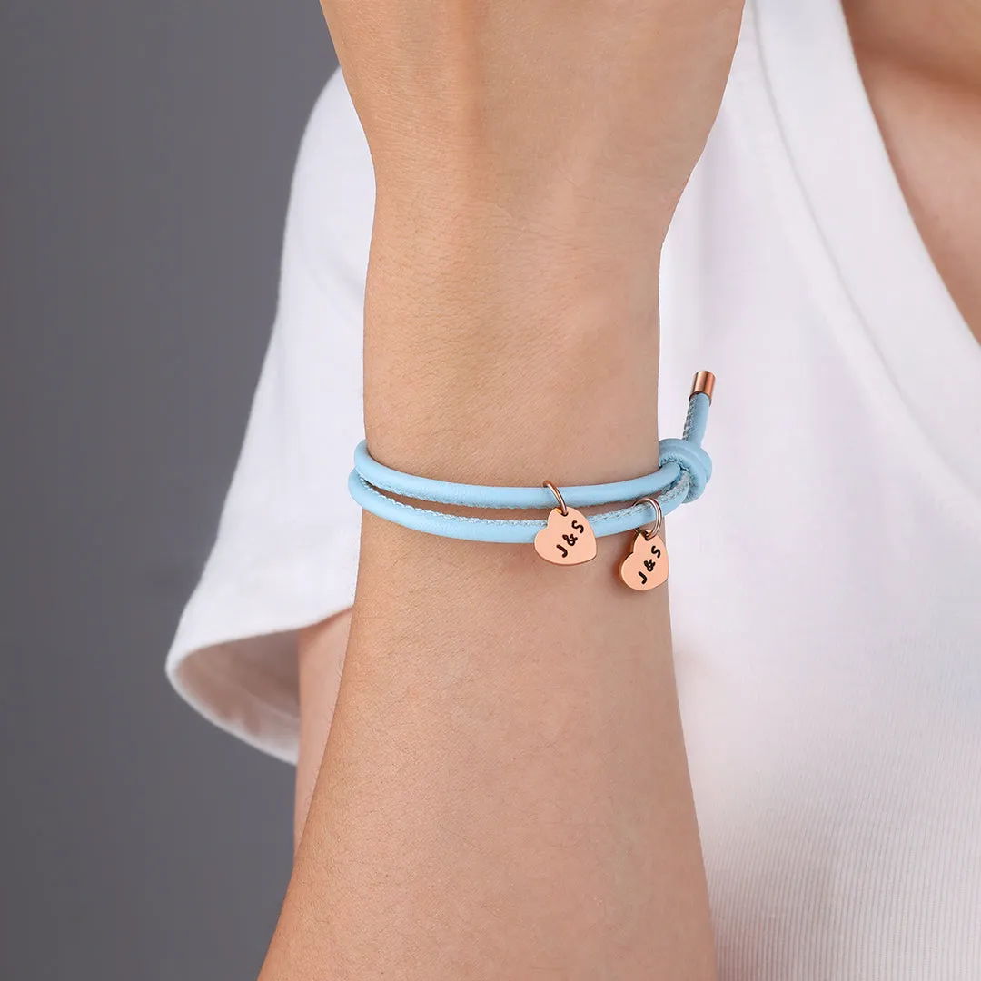 Personalized Leather Knot Charm Bracelet