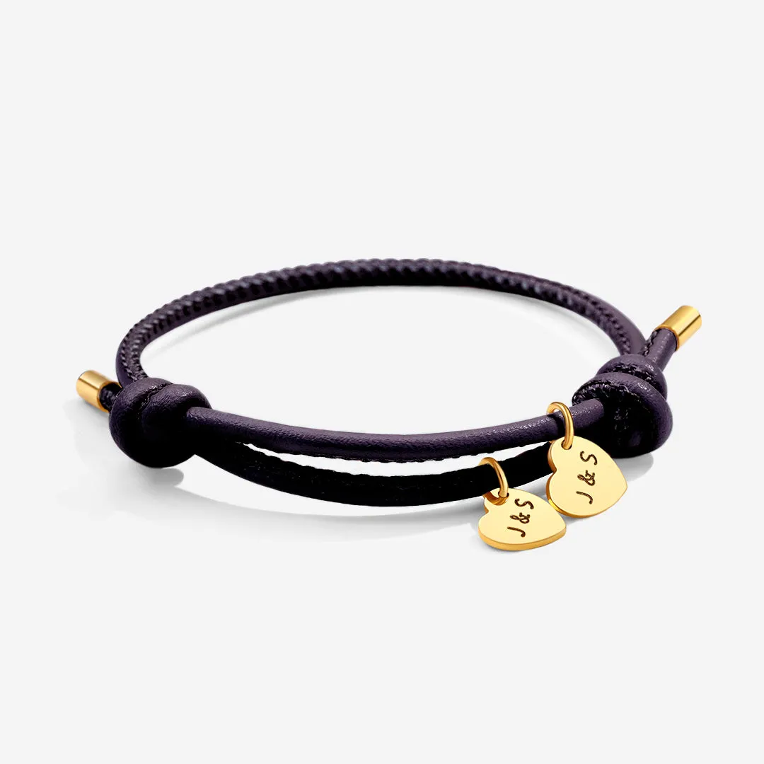 Personalized Leather Knot Charm Bracelet