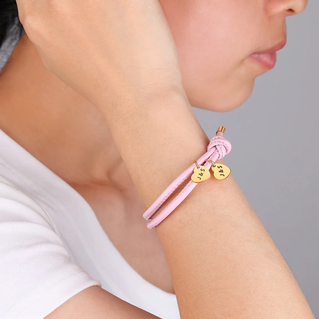 Personalized Leather Knot Charm Bracelet